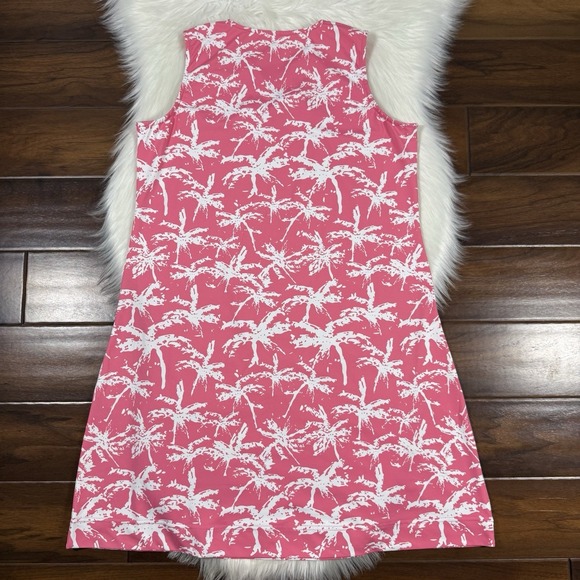 Lulu B Lulu-B Women's Size Medium Pink White Palm Tree Sleeveless Shift Dress - Picture 6 of 8